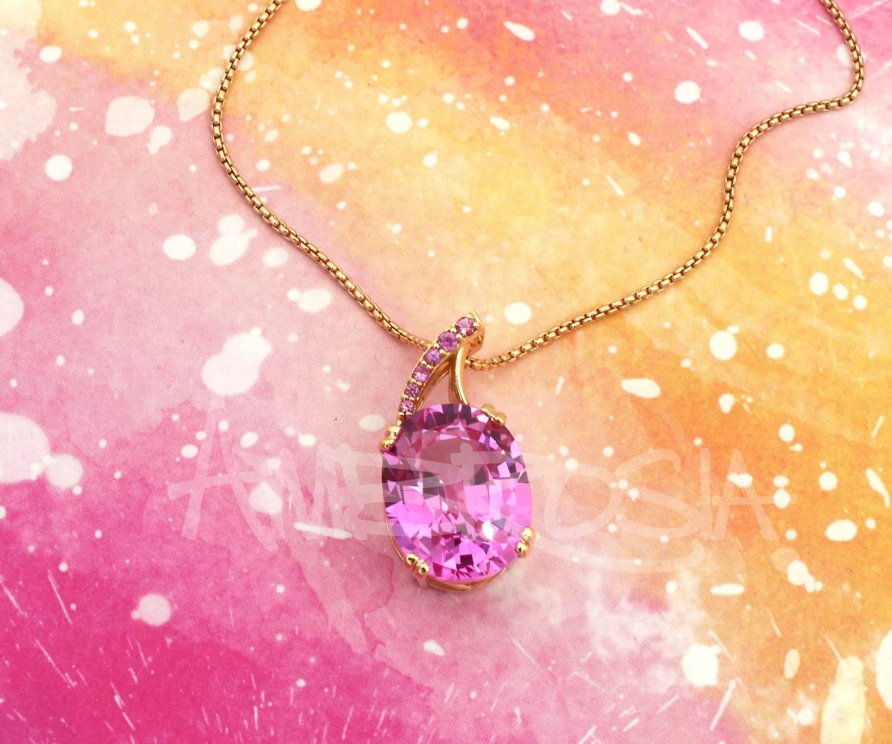 Offset Pink Sapphire Rose Gold Necklace