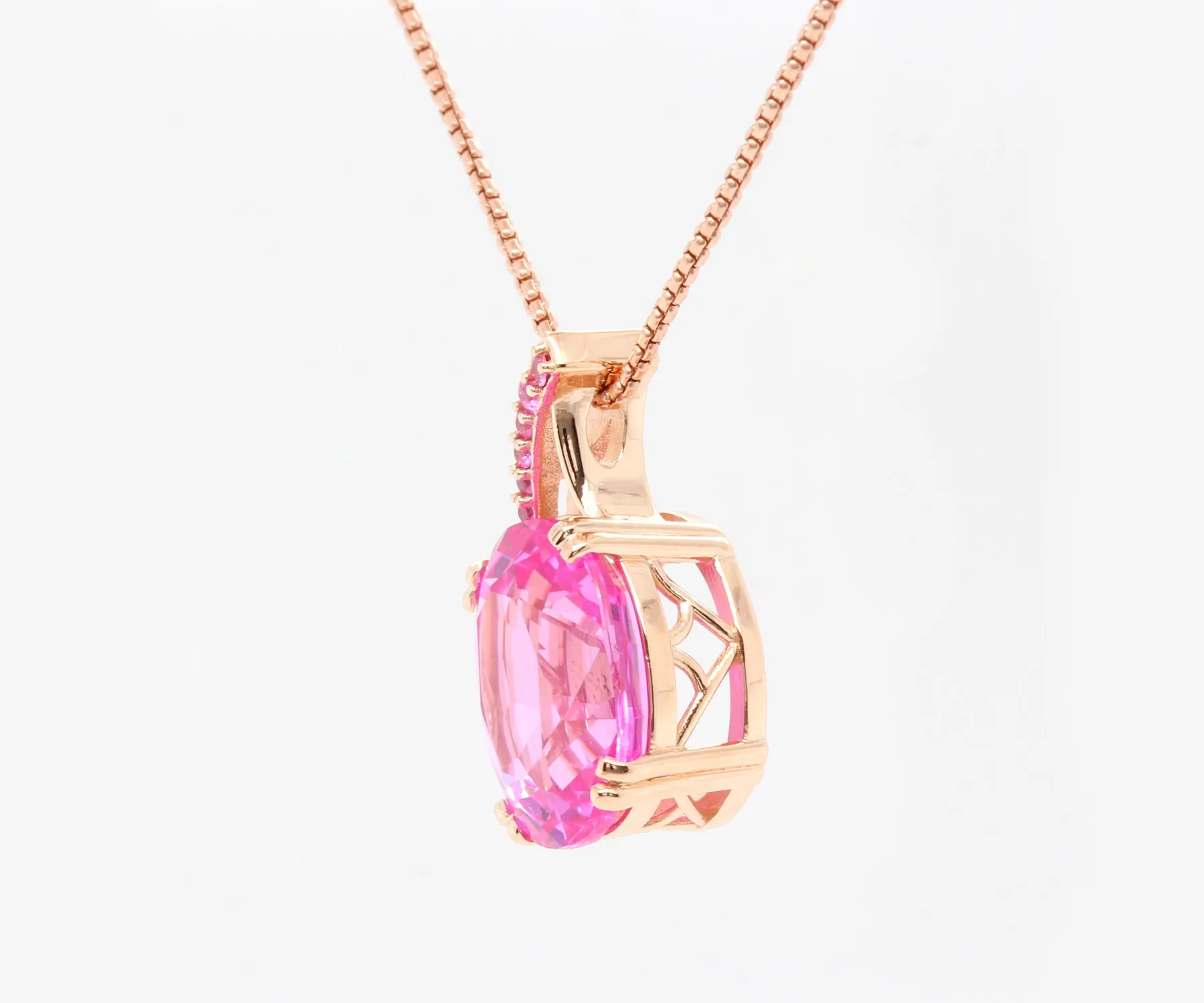 Offset Pink Sapphire Rose Gold Necklace