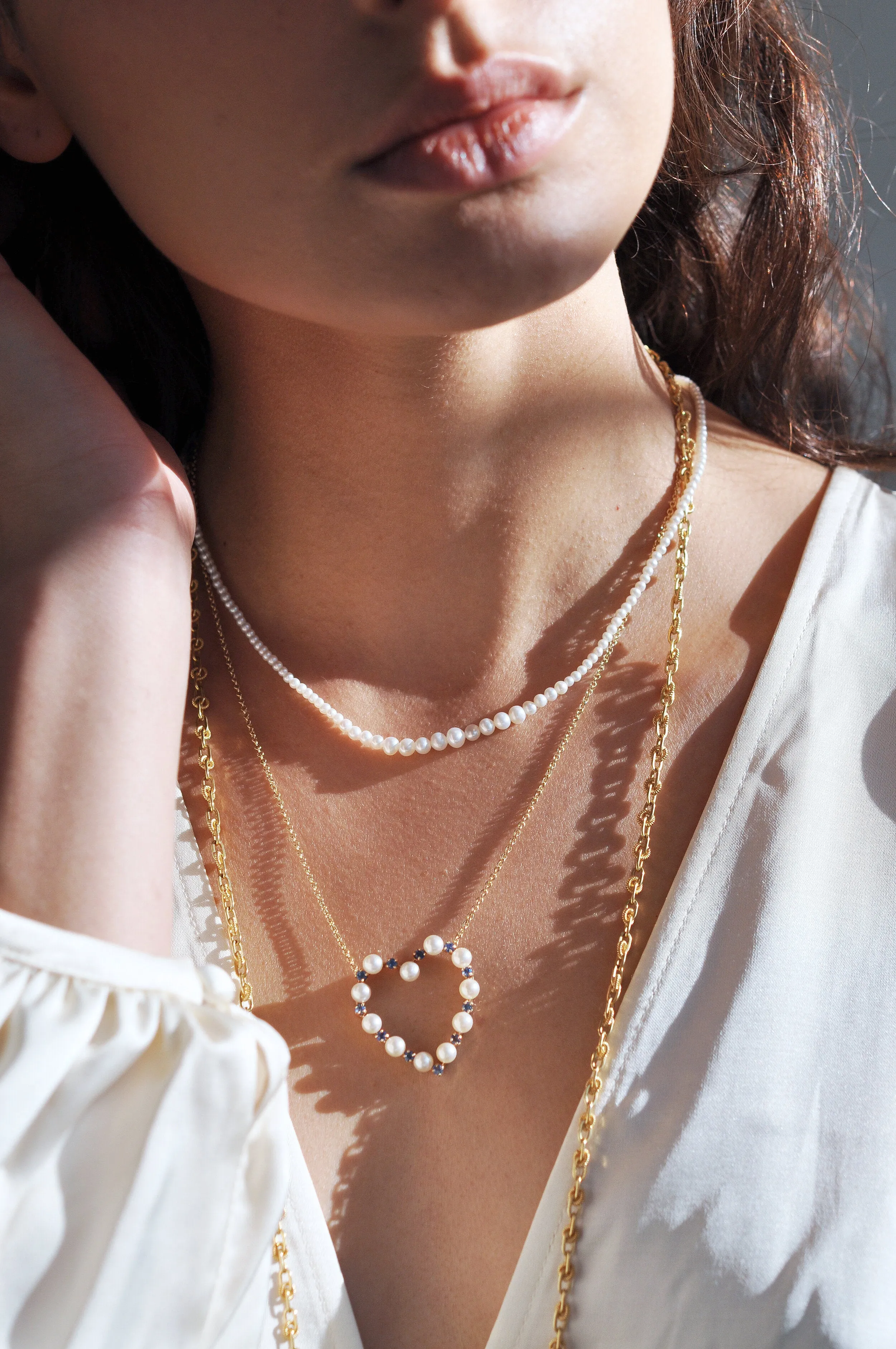 Pearl and Sapphire Heart Necklace