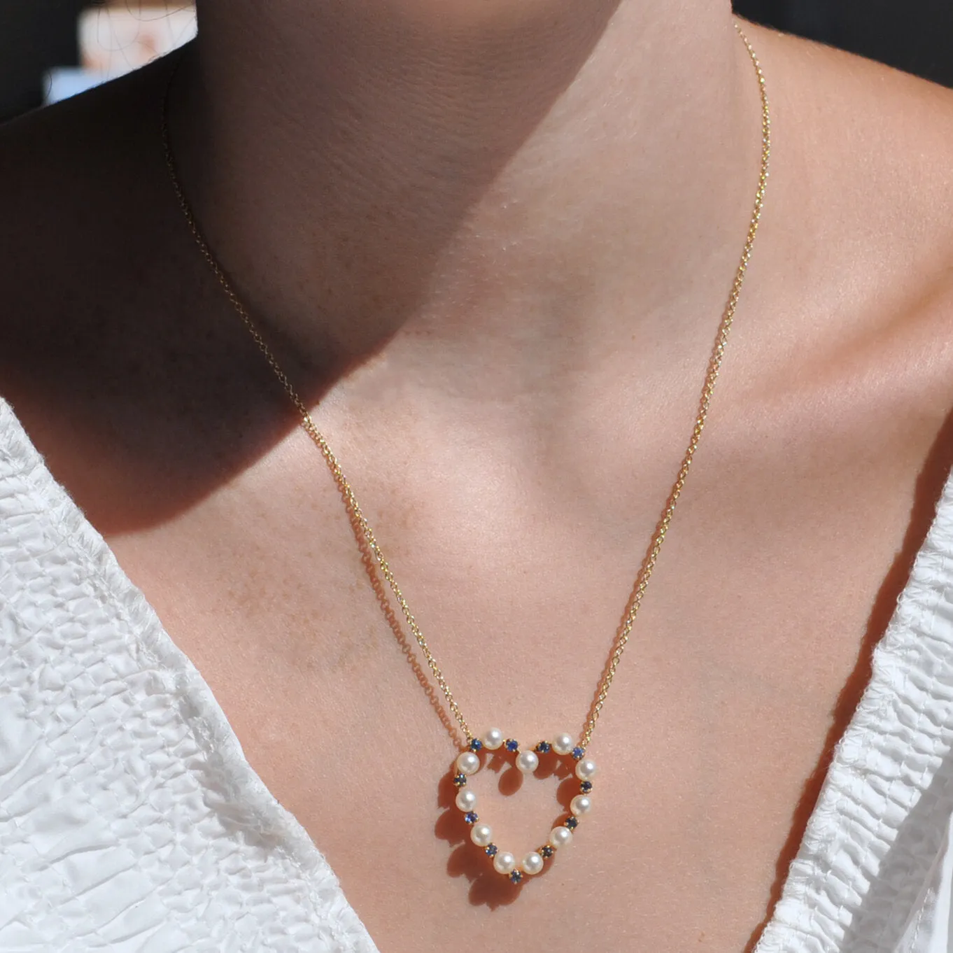 Pearl and Sapphire Heart Necklace