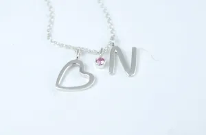 Personalized pendant with Letter, Symbol and gemstone charms. "Happy"