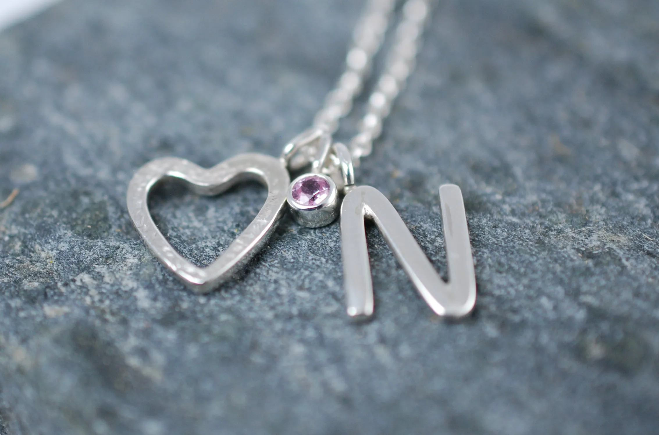 Personalized pendant with Letter, Symbol and gemstone charms. "Happy"