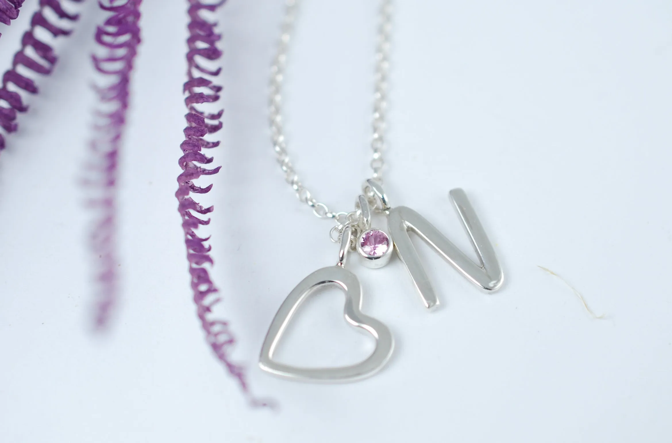 Personalized pendant with Letter, Symbol and gemstone charms. "Happy"
