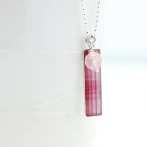 Pink Plaid Tag Necklace