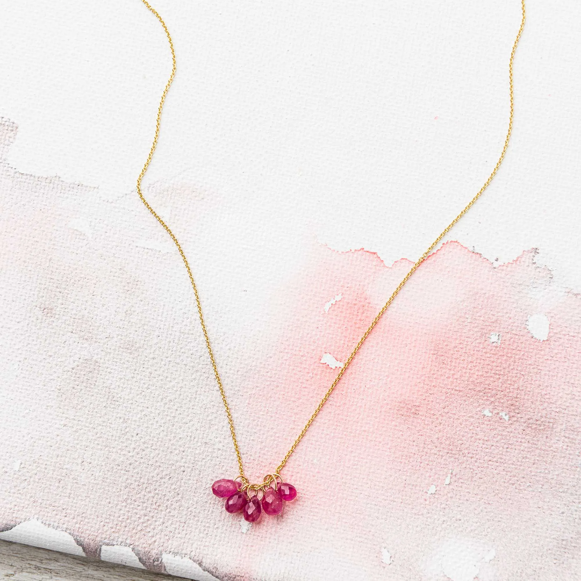 Pink Sapphire Drop Cluster Necklace in 14k Gold