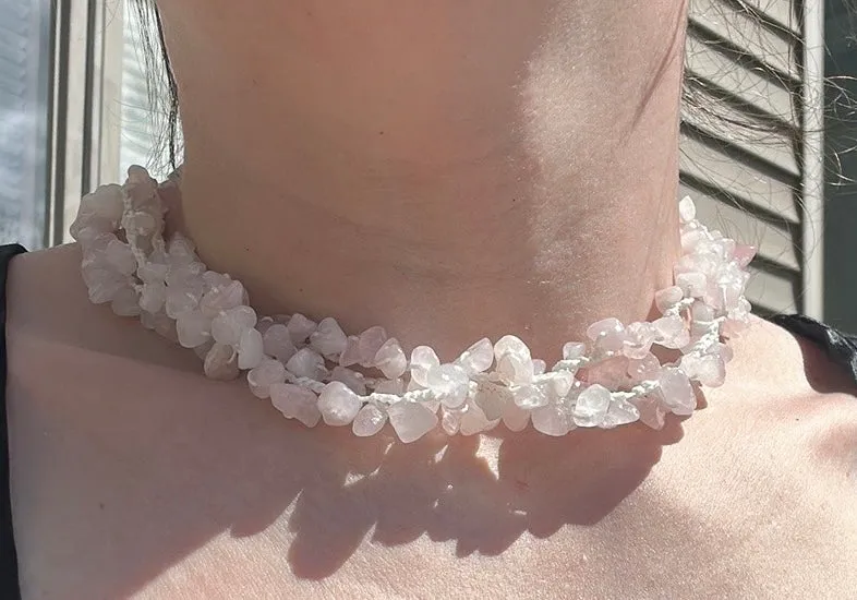 Rose quartz chip necklace