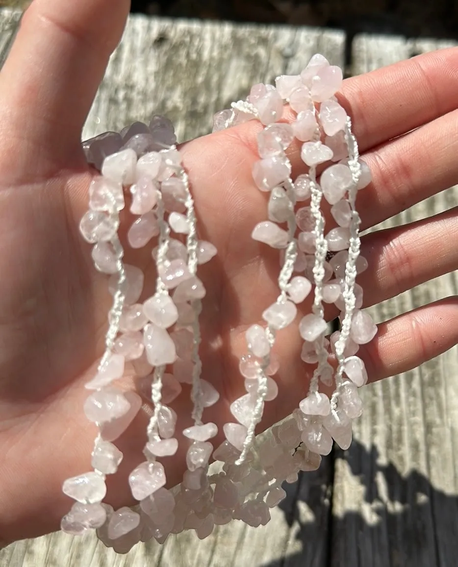 Rose quartz chip necklace