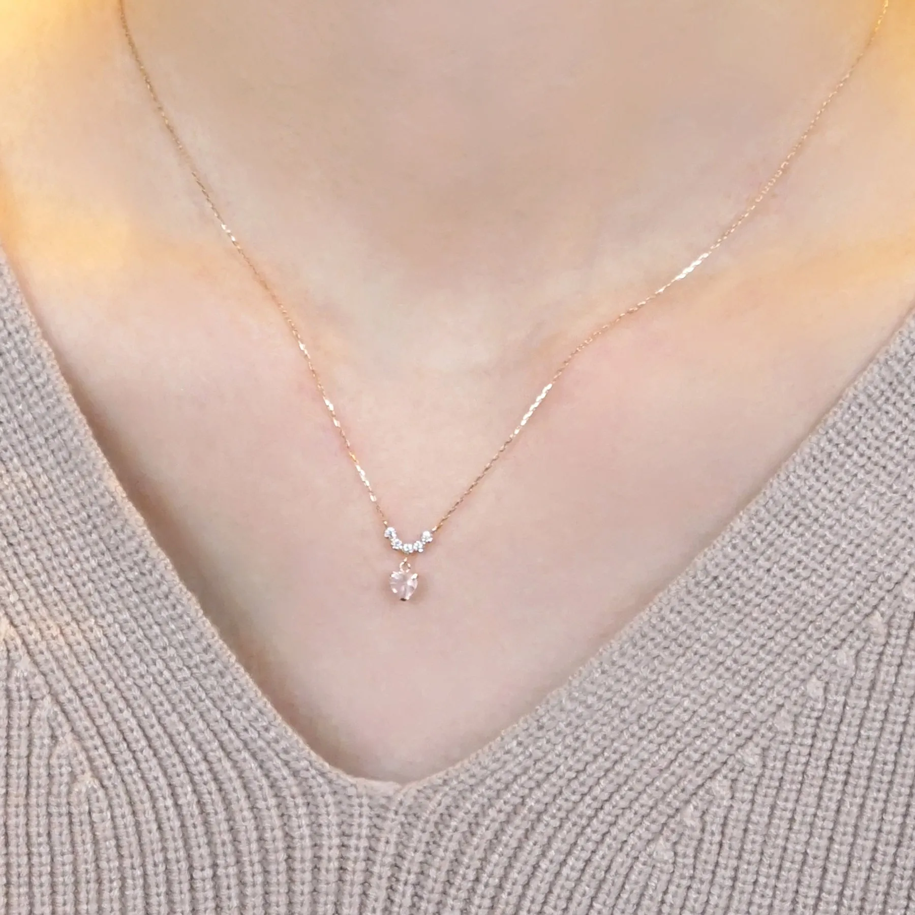 Rose Quartz Heart Necklace (10K Rose Gold)