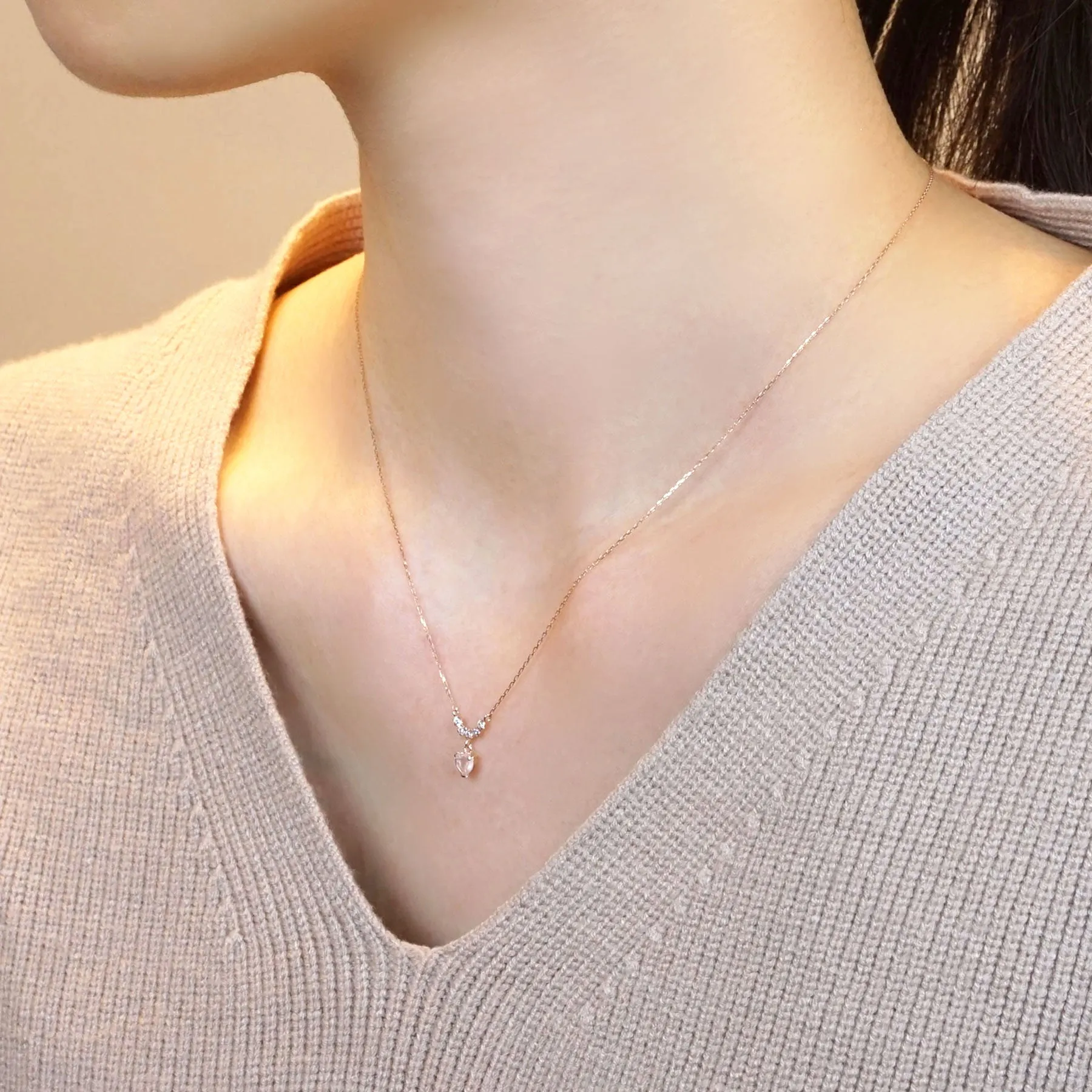 Rose Quartz Heart Necklace (10K Rose Gold)