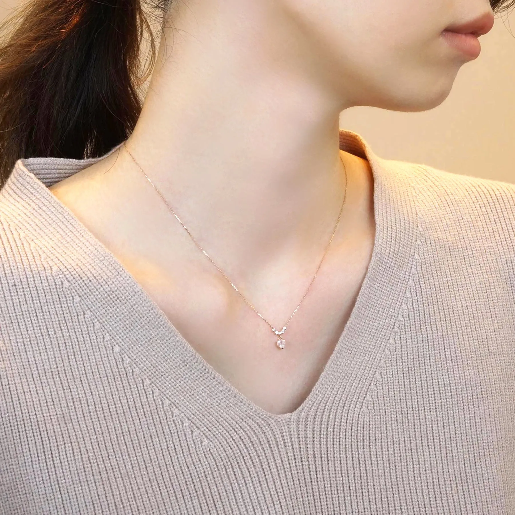 Rose Quartz Heart Necklace (10K Rose Gold)