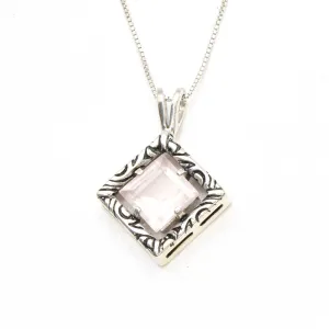 Rose Quartz Necklace - Pink Boho Pendant - Silver Quartz Pendant