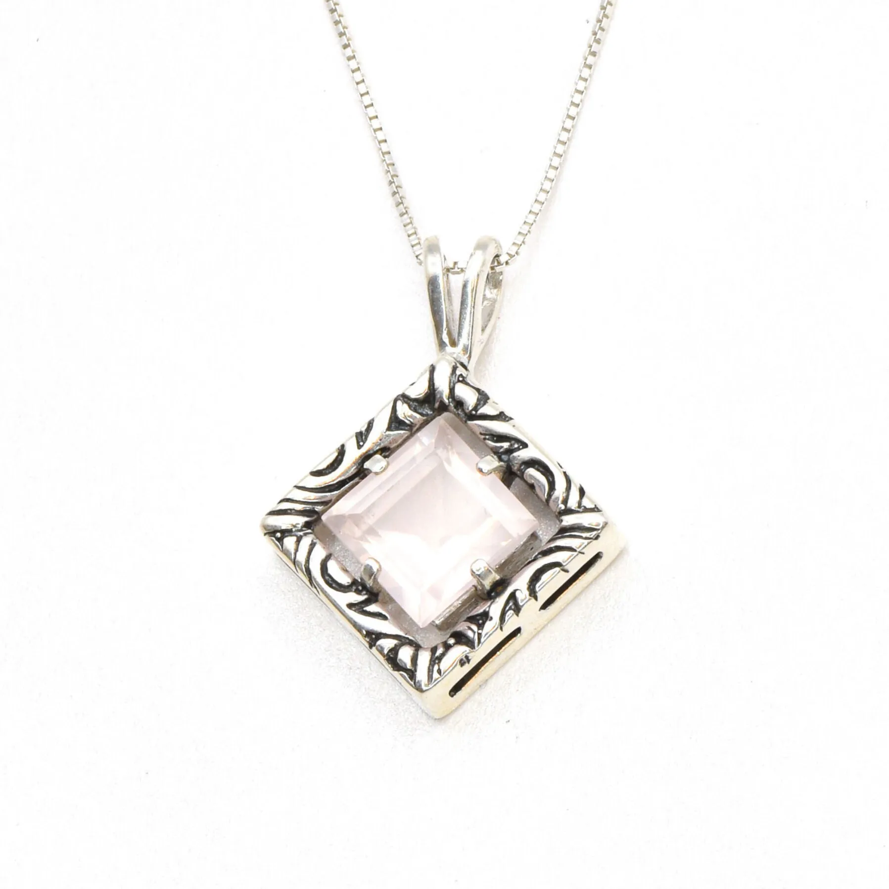 Rose Quartz Necklace - Pink Boho Pendant - Silver Quartz Pendant