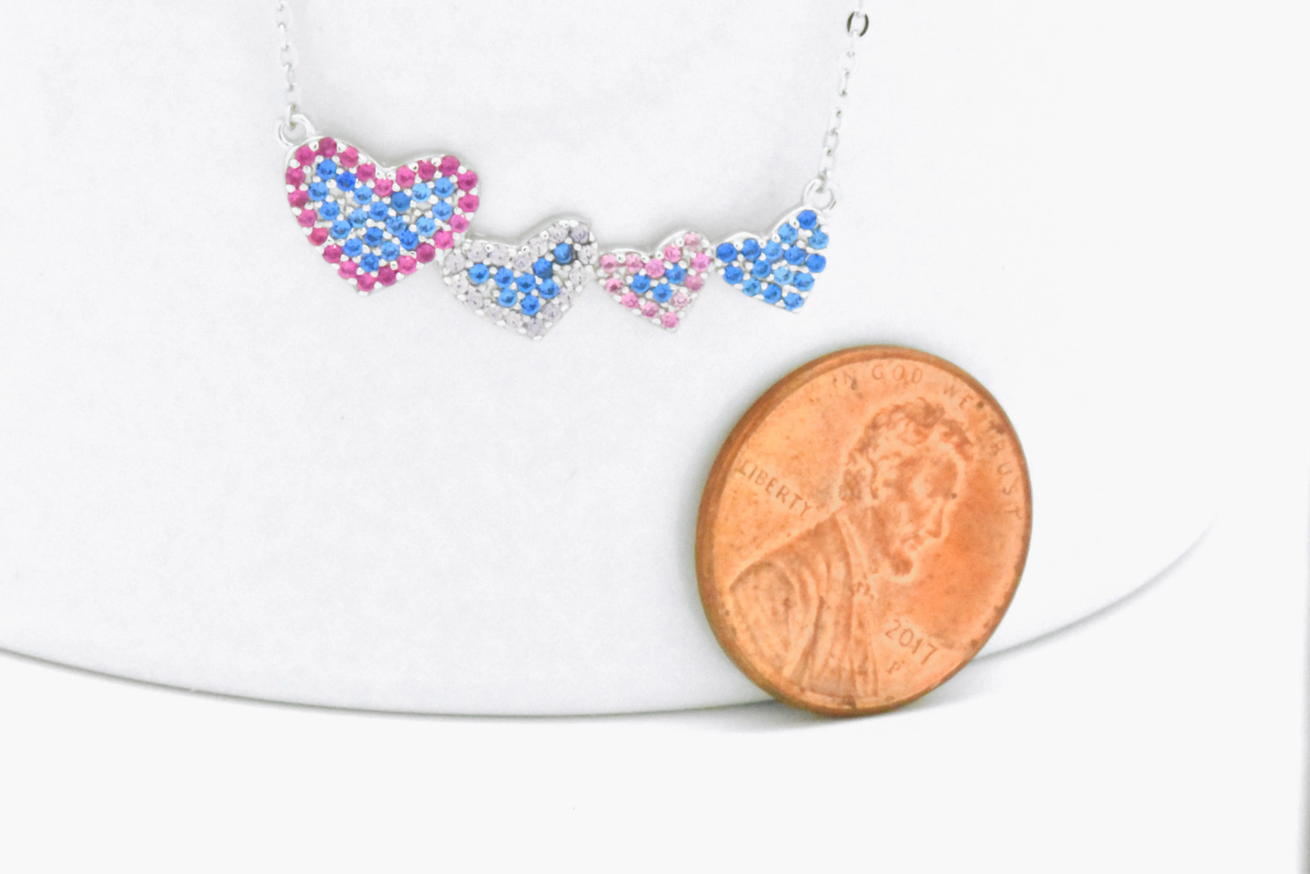 Sterling Silver Created Blue, Pink, Purple Sapphire Heart Adjustable Necklace