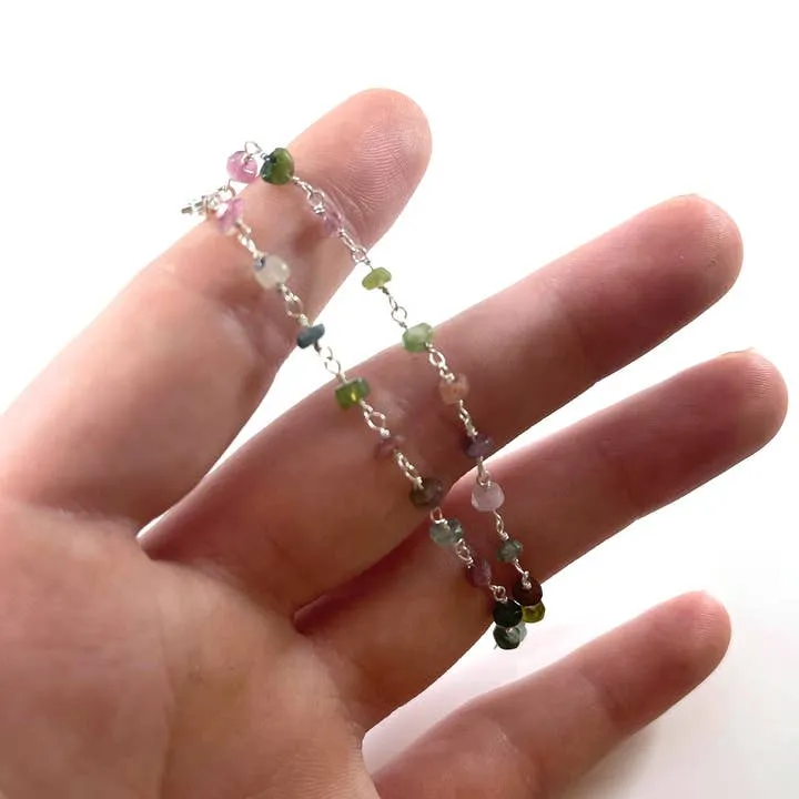 Tourmaline Gemstone Sterling Silver Wire Wrapped Bracelet