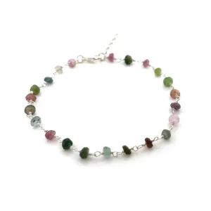 Tourmaline Gemstone Sterling Silver Wire Wrapped Bracelet