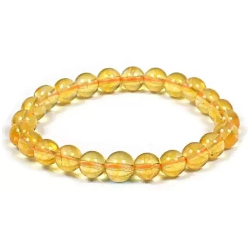 Yellow Quartz Bracelet 6 mm Beads Lab Stretchable Elastic Bracelet Yellow Quartz Crystal Gemstone